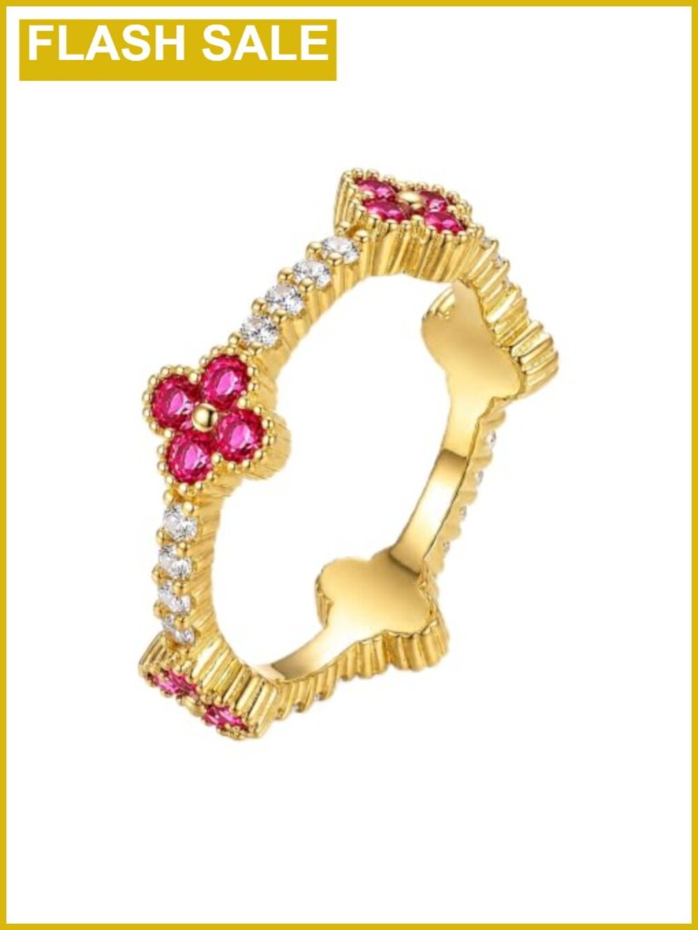 14K Gold Plated CZ Clover Stackable Ring